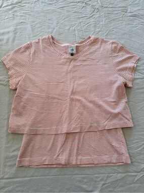Cabi Flex Tee #6742 Red/White Narrow Striped Short Sleeve Casual Knit Top [M]